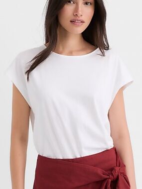 NWT LOFT XL White Modern Wedge Tee Cap Sleeve Top